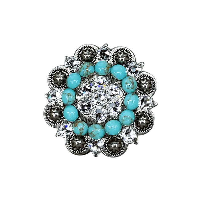 Fashion Turquoise & Clear Antique Silver 2" European Crystal Concho 1