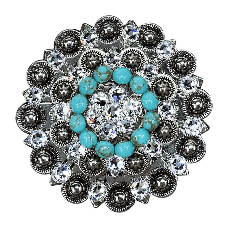 Fashion Turquoise & Clear Antique Silver Berry Jacket European Crystal Concho 1