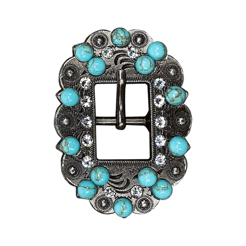 Fashion Turquoise & Clear Antique Silver European Crystal Cart Buckle 1