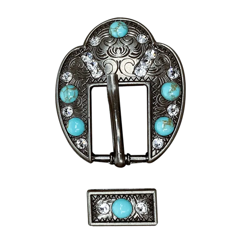 Fashion Turquoise & Clear Antique Silver European Crystal Fancy Buckle 1