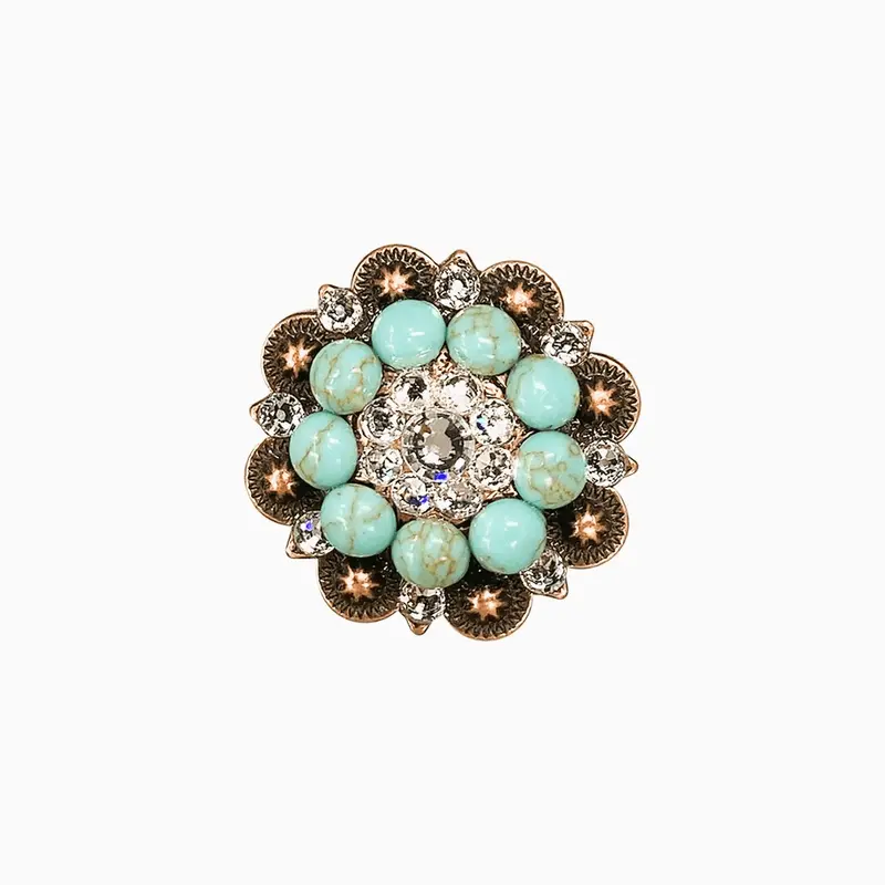 Fashion Turquoise & Clear Copper 1.5" European Crystal Concho 1
