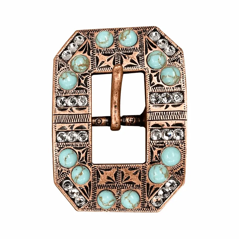Fashion Turquoise & Clear Copper European Crystal Square Cart Buckle 1