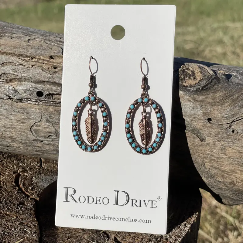 Feather And Turquoise Dangling Copper Fashion Earrings Wa175 2