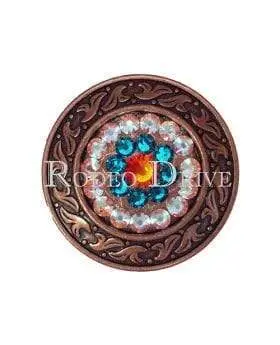 Fire Opal Teal & Ab Copper 1.5" Disc European Crystal Concho 1