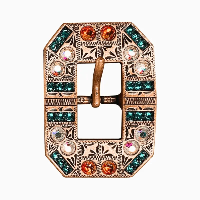 Fire Opal Teal & Ab Copper European Crystal Square Cart Buckle 1