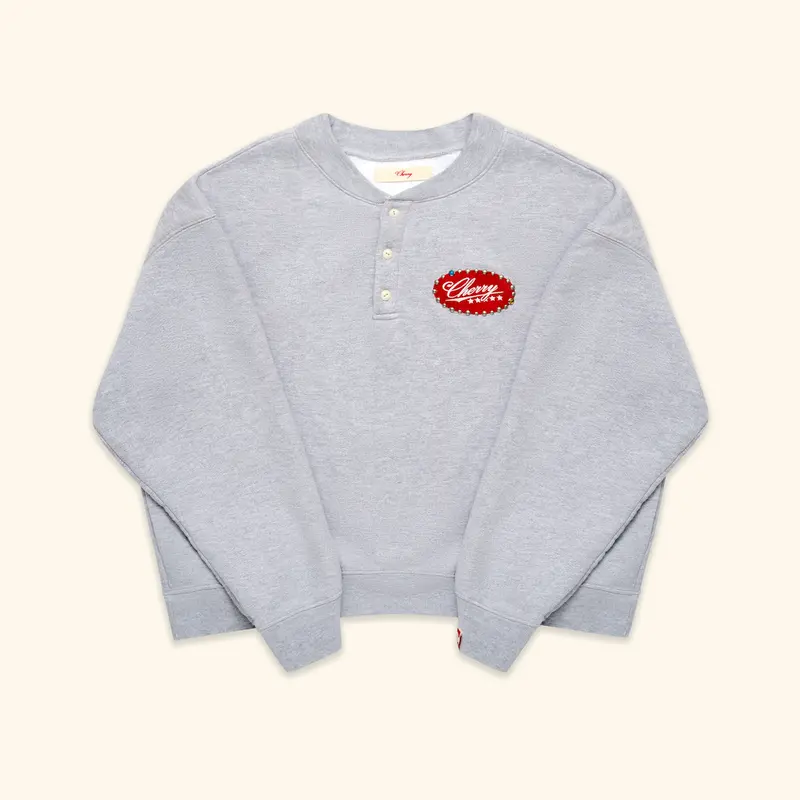 Five Star Studded Henley Crewneck (Heather Grey) 1