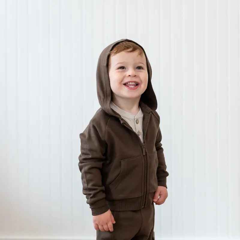 Fleece Zip Up Hoodie In Espresso 1