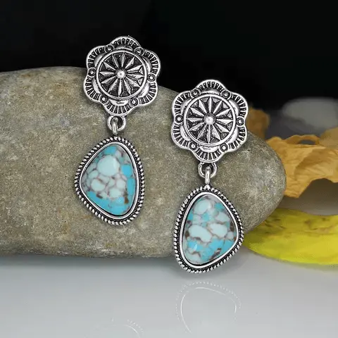 Floral And Stone Dangle Silver Fashion Earrings Wa180 2