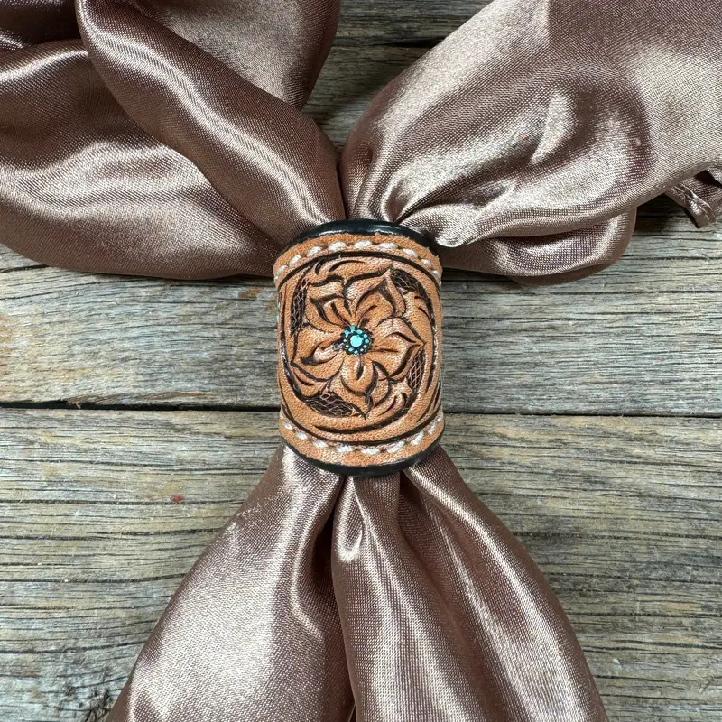 Floral And Teal Dot Leather Wild Rag Slide #Ls291 1