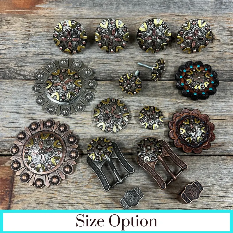 Floral Dots Antique Silver Western Concho W147 1