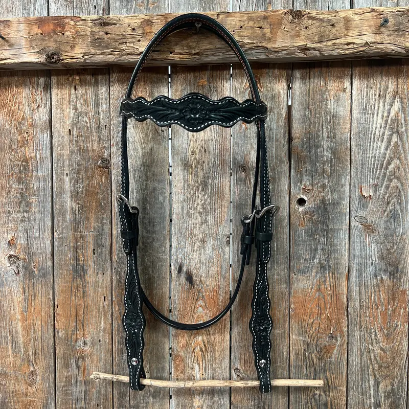 Floral Scalloped Black Browband Headstall / Bridle 1