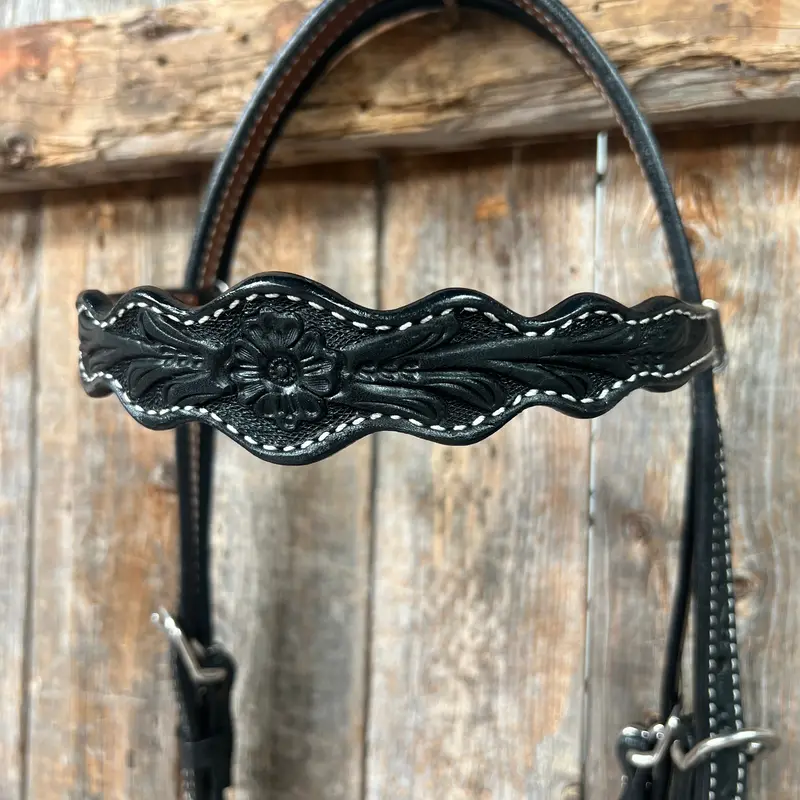 Floral Scalloped Black Browband Headstall / Bridle 2