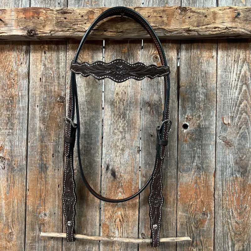 Floral Scalloped Dark Oil Browband Headstall / Bridle 1