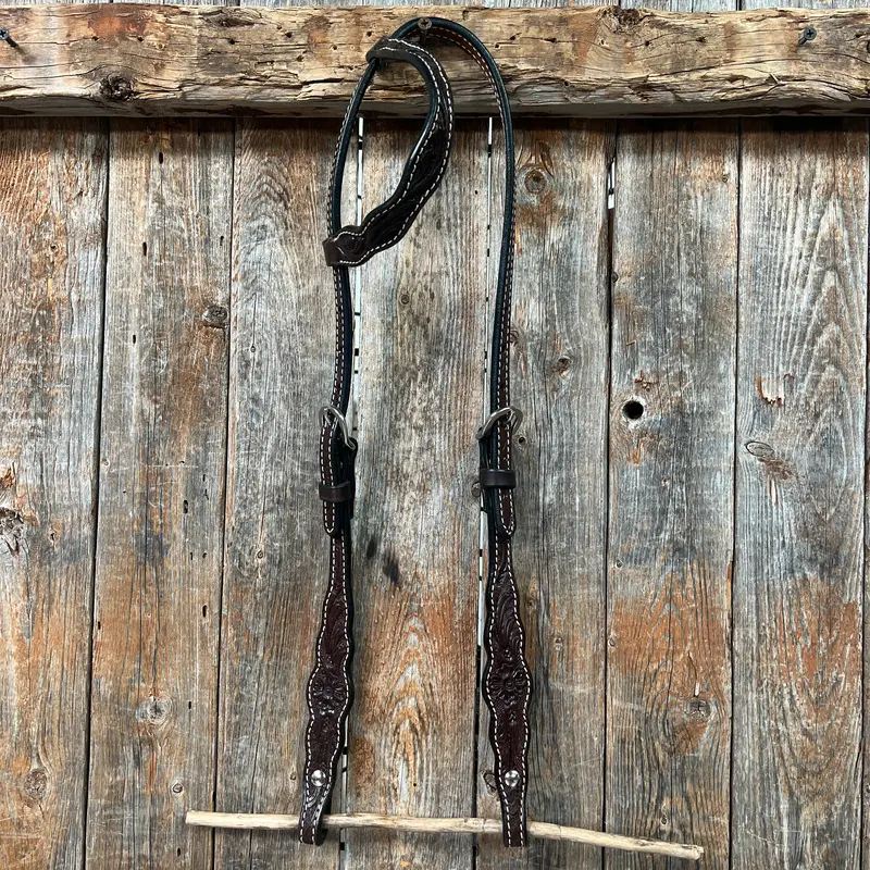 Floral Scalloped Dark Oil One Ear Headstall / Bridle 1