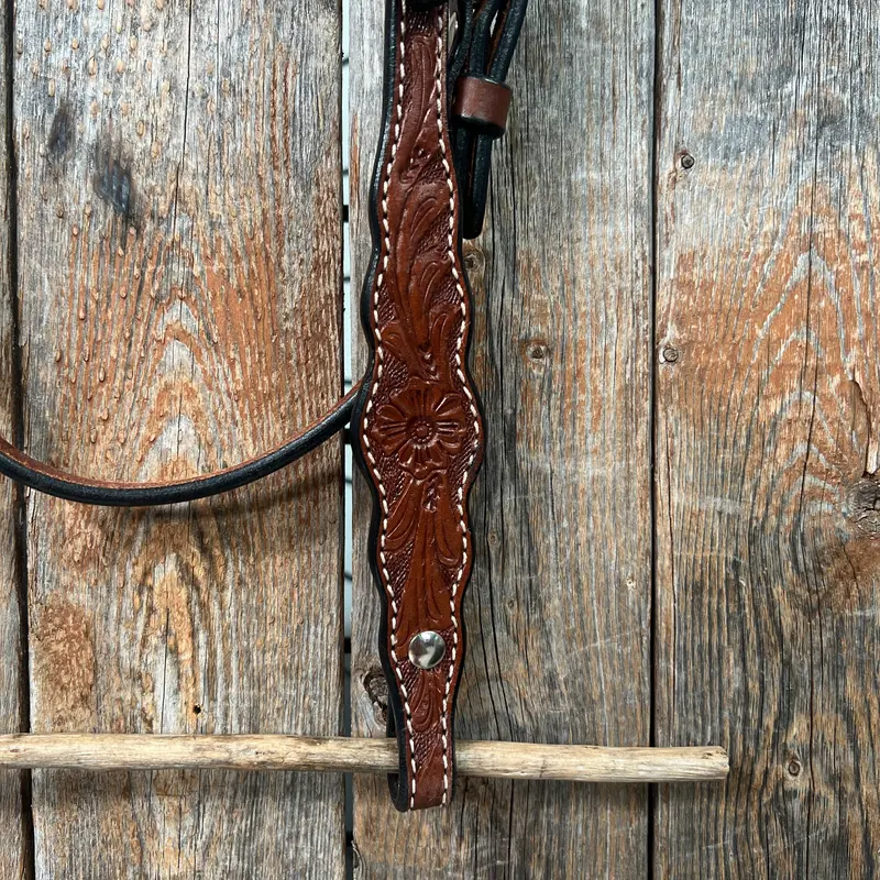 Floral Scalloped Medium Oil Browband Headstall / Bridle 2