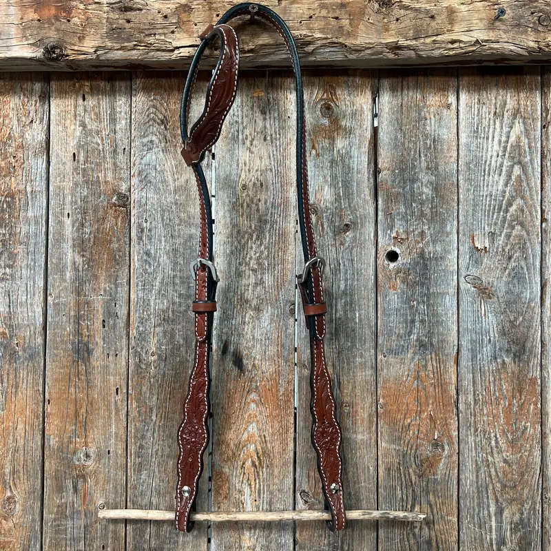 Floral Scalloped Medium Oil One Ear Headstall / Bridle 1