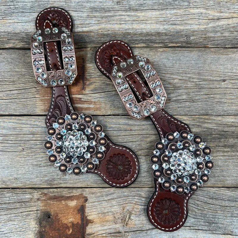 Floral Spur Straps - Copper Conchos #Ss105 1