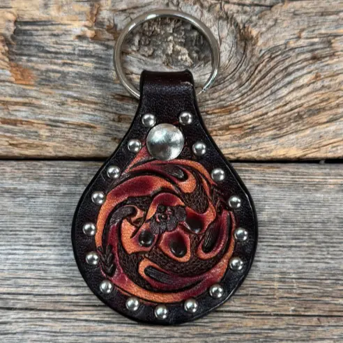 Floral  Studded Leather Key Chain 1