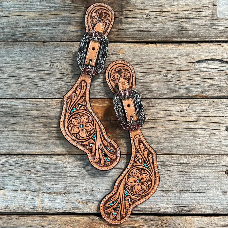 Floral Teal Dot Spur Straps - Copper Flower #Ss106 1