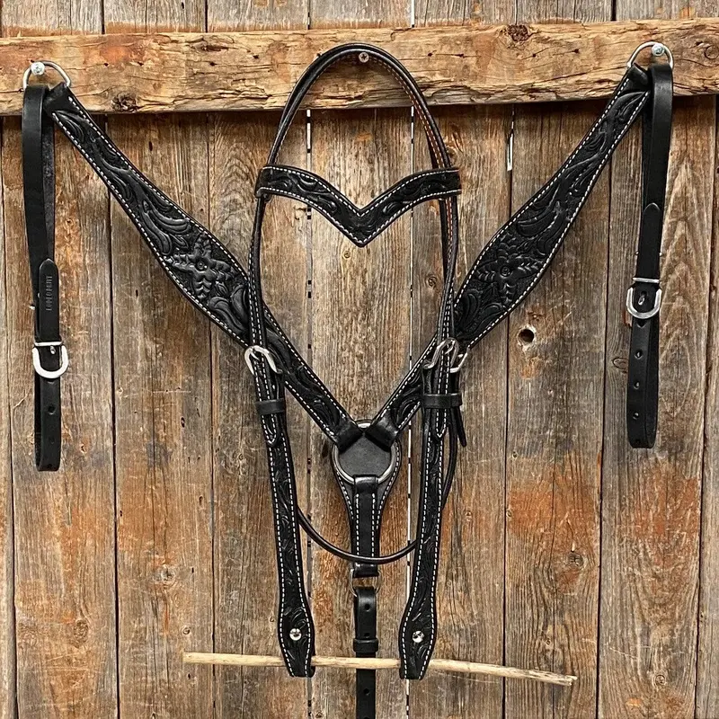 Floral Tooled Black Tack Set 1