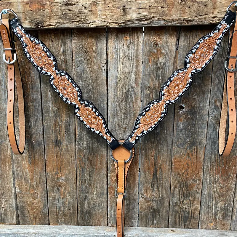 Floral Tooled Buckstitch Breastcollar 1