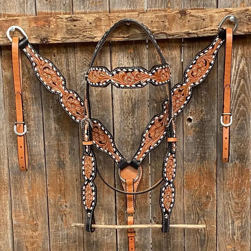 Floral Tooled Buckstitch Tack Sets 1