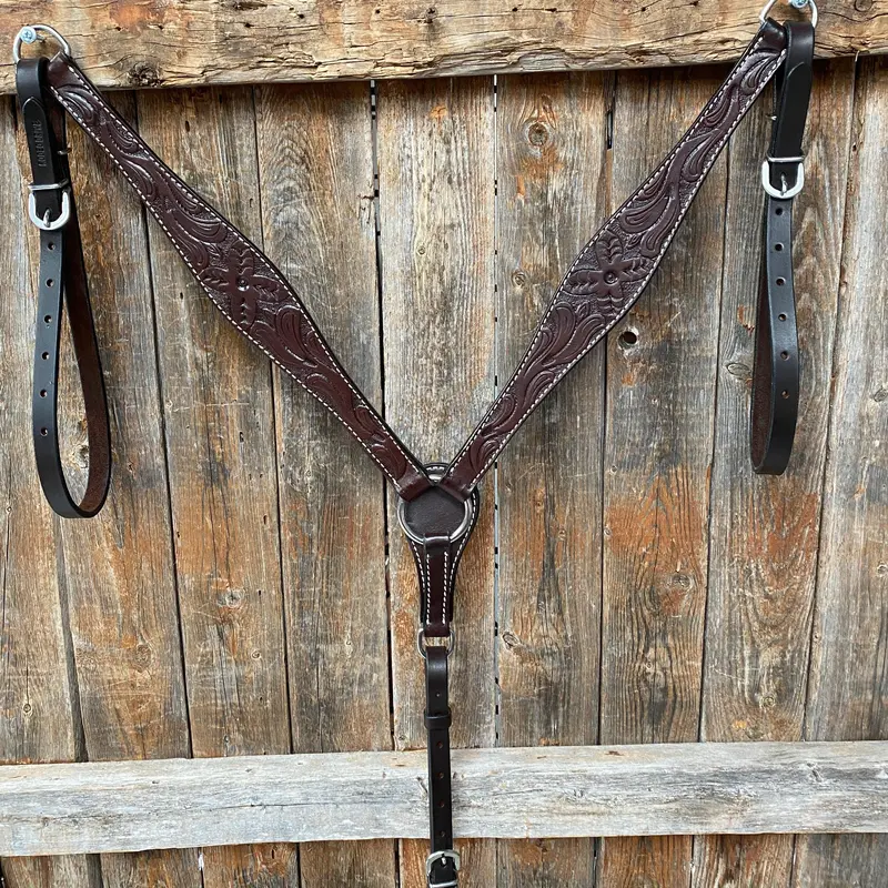 Floral Tooled Dark Oil Breastcollar 1