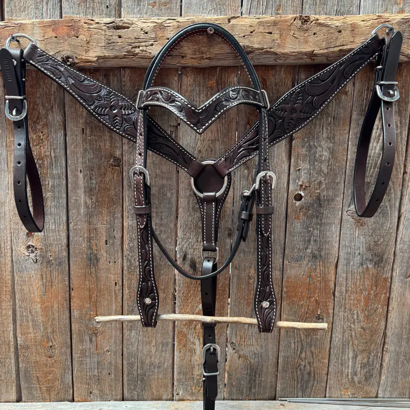 Floral Tooled Dark Oil Pony Tack Set #P5066dk 1