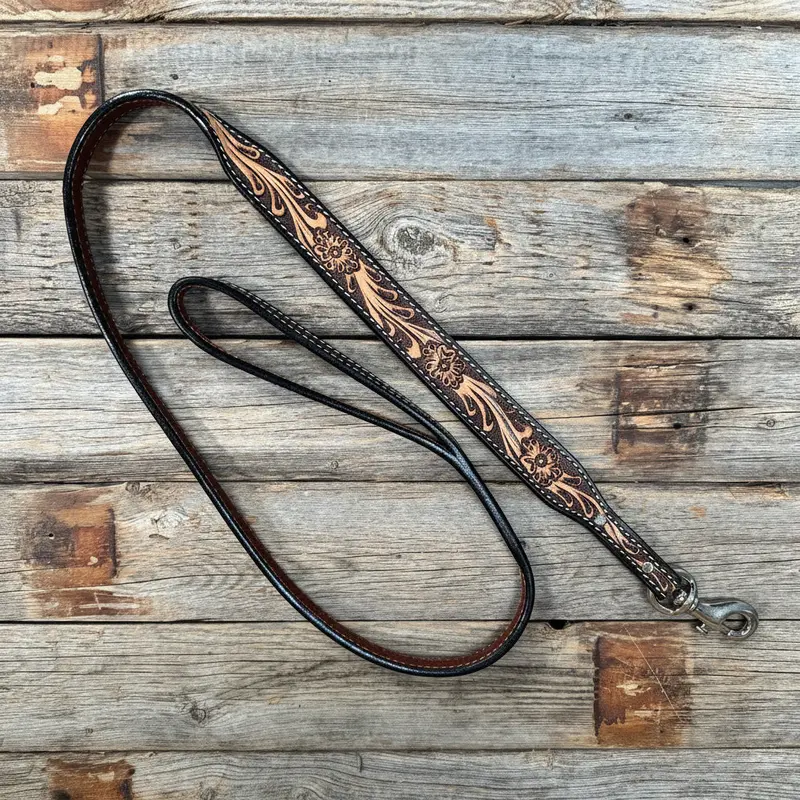 Floral Tooled Genuine Leather Leash 4' X 1.25"Wide 1
