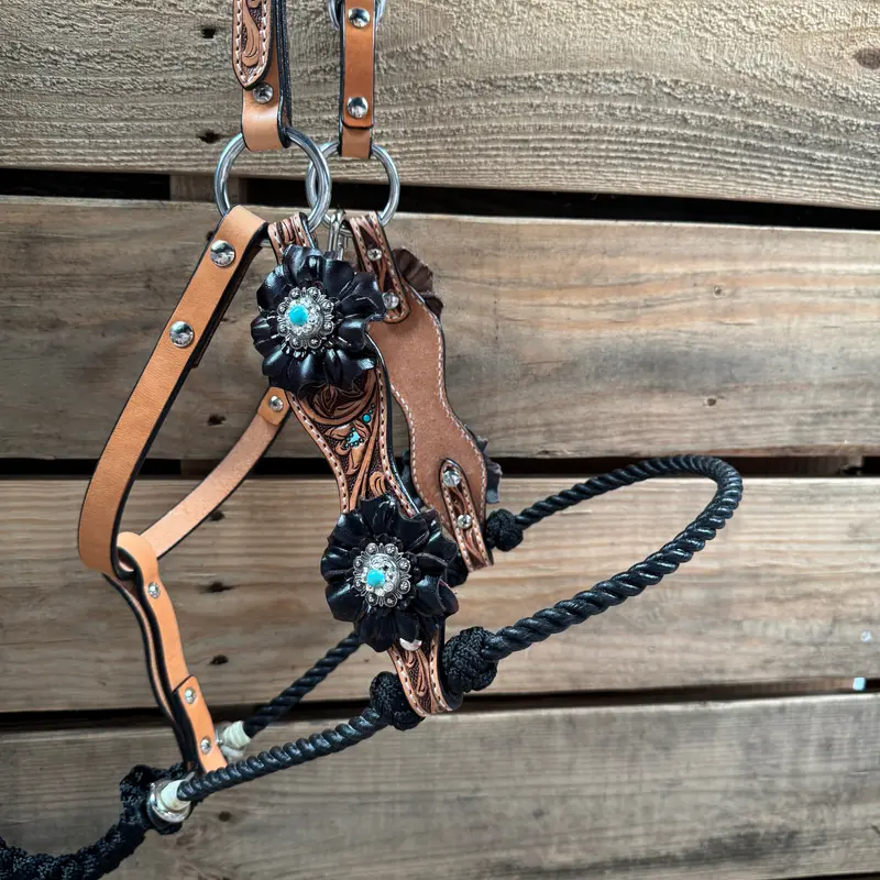 Floral Tooled Lariat & Leather Combo Halter #Lh106 2