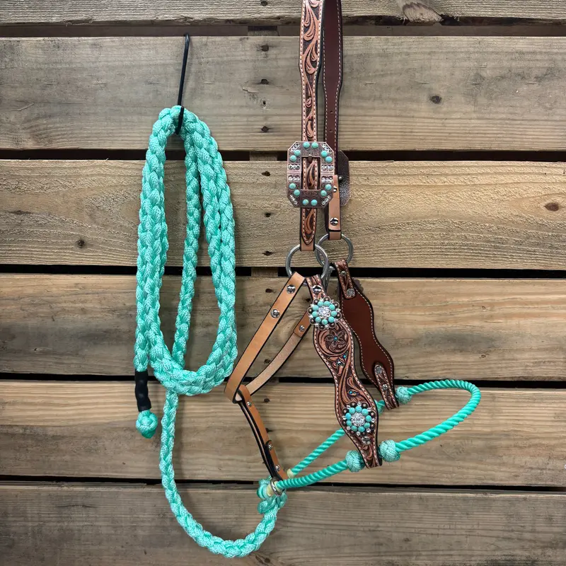 Floral Tooled Lariat & Leather Combo Halter #Lh108 1