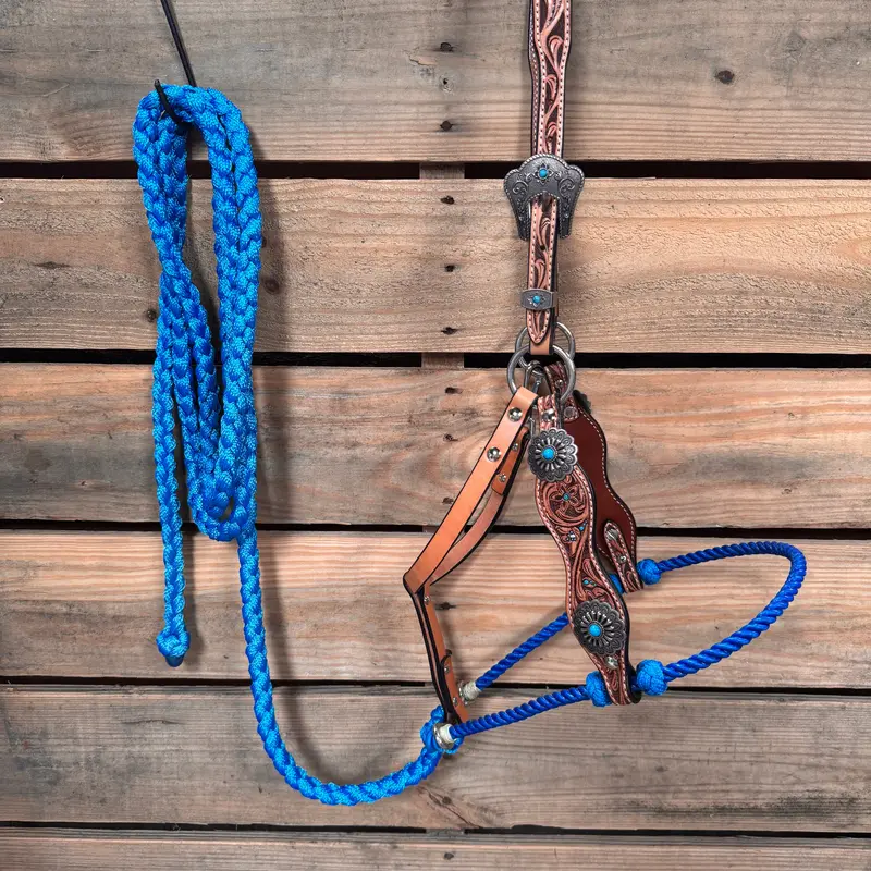 Floral Tooled Lariat & Leather Combo Halter #Lh110 1