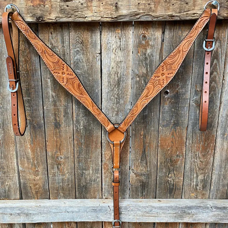 Floral Tooled Light Oil Breastcollar 1