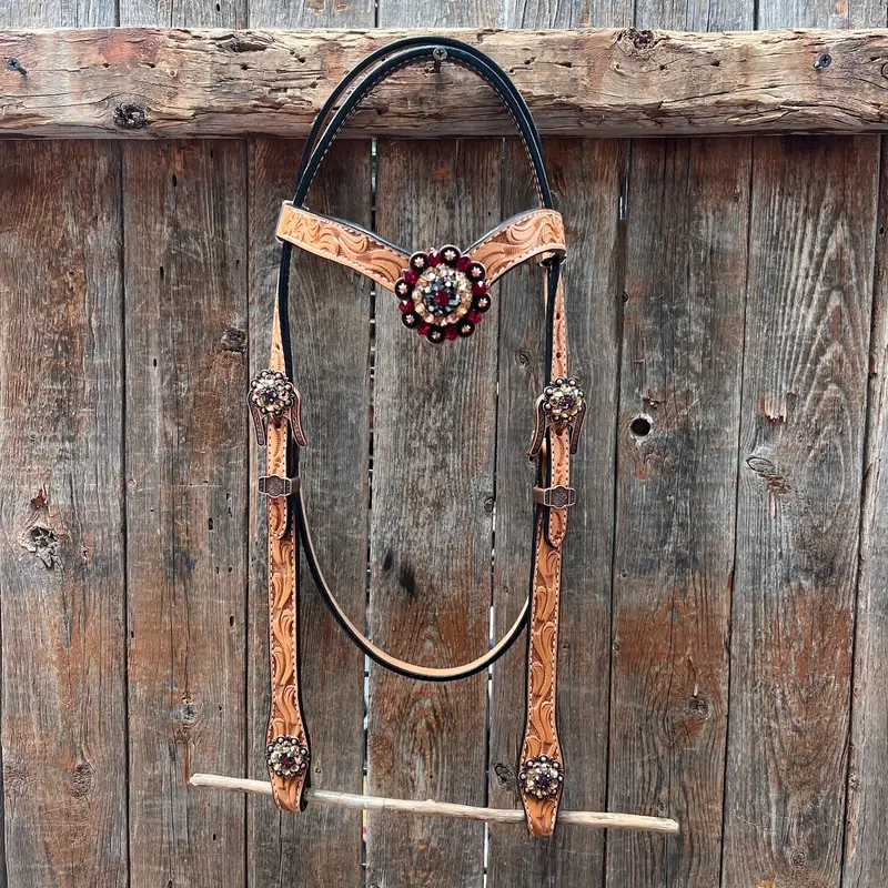 Floral Tooled V-Brow Headstall / Bridle #Bb204 1
