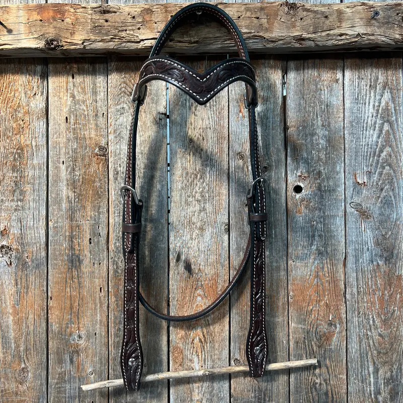 Floral V Browband Dark Oil Headstall / Bridle 1