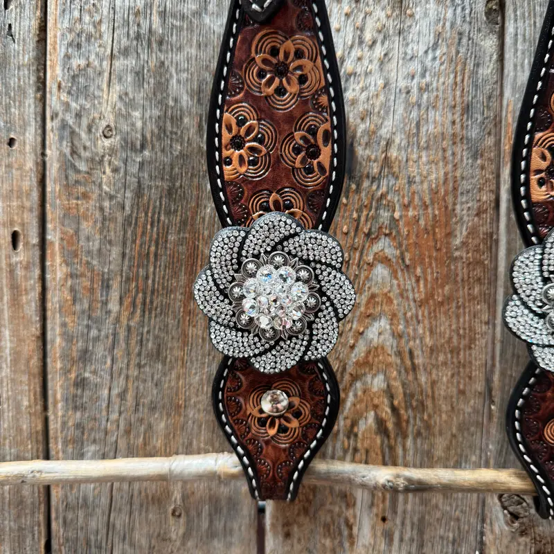 Flower Power Black And Clear One Ear Headstall & Breastcollar Tack Set #Oebc656 3