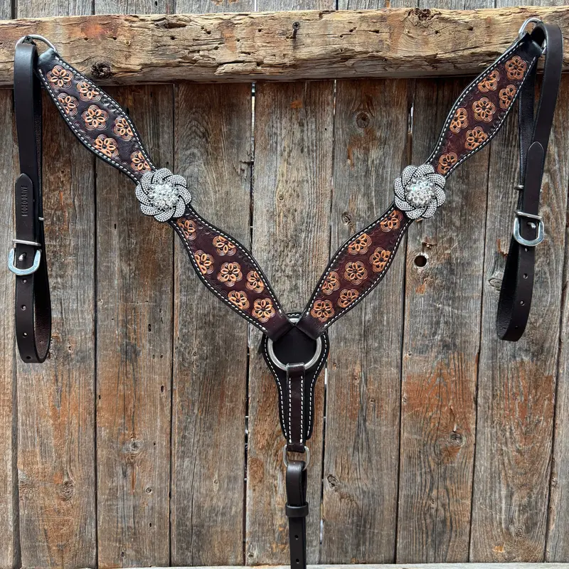 Flower Power Black And Clear One Ear Headstall & Breastcollar Tack Set #Oebc656 3