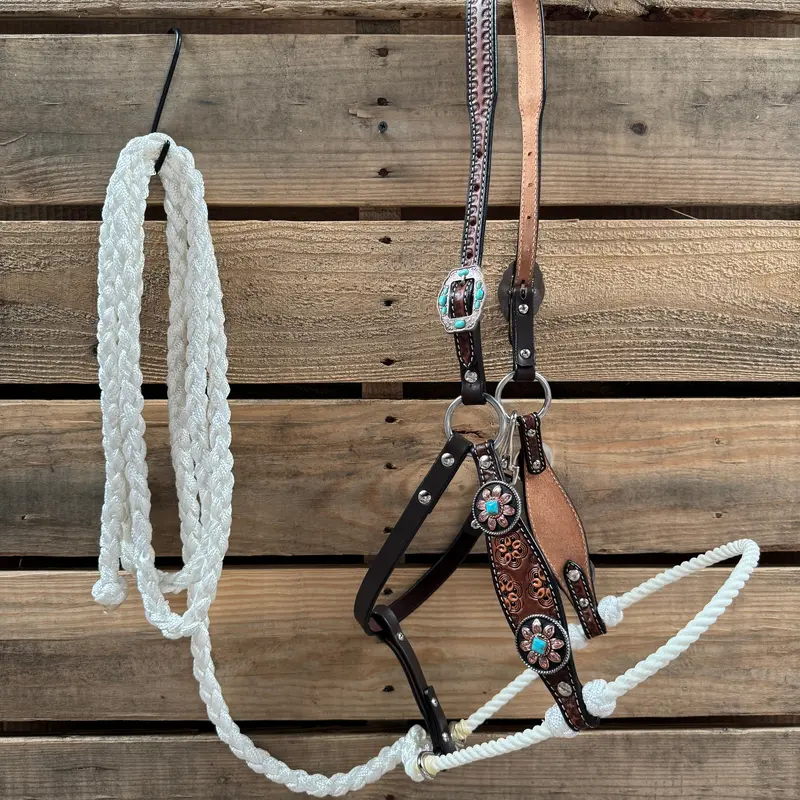 Flower Power Lariat & Leather Combo Halter #Lh104 1