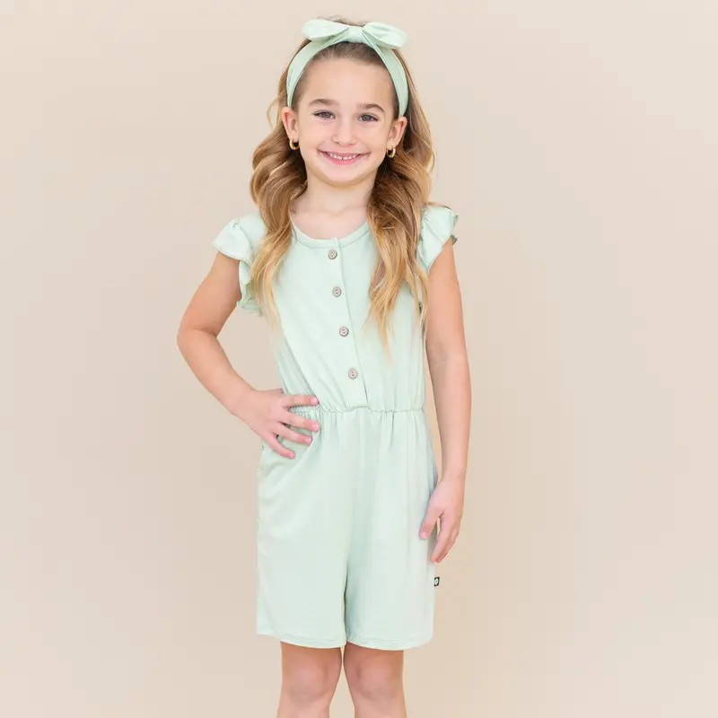 Flutter Sleeve Romper In Basil 1