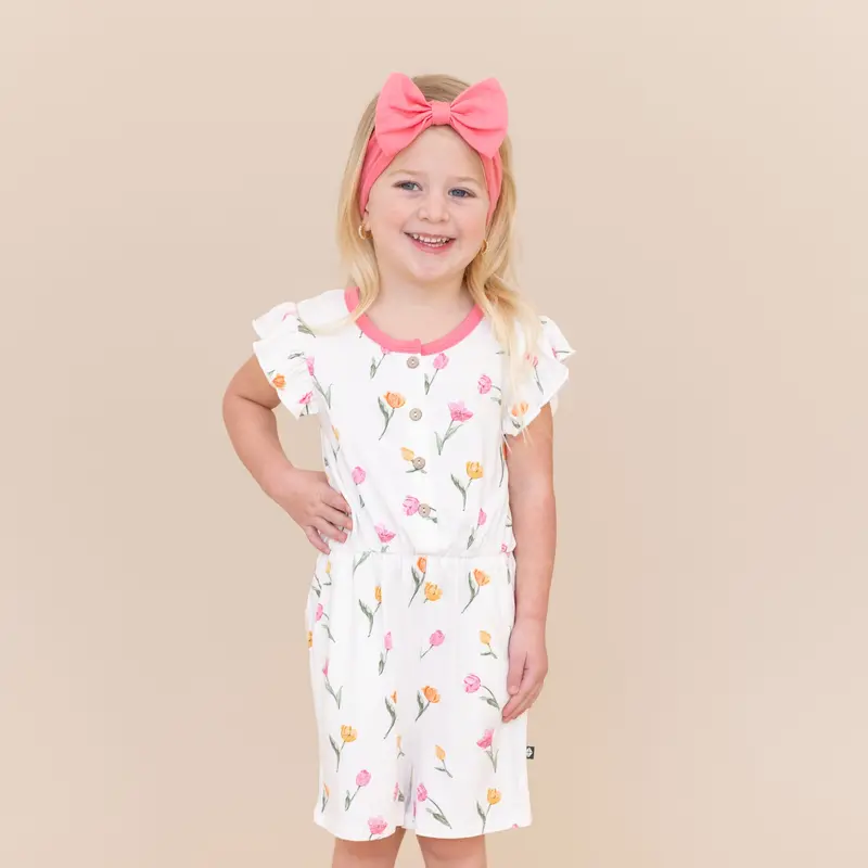 Flutter Sleeve Romper In Tulip 1