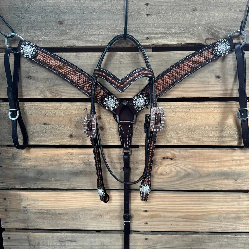 Foxtail Clear One Ear Headstall & Breastcollar Tack Set #Bbbc467 1