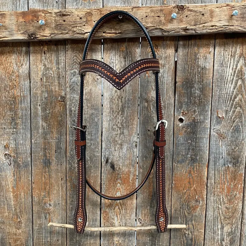 Foxtail Tooling Two Tone V-Browband Headstall / Bridle #24335 1