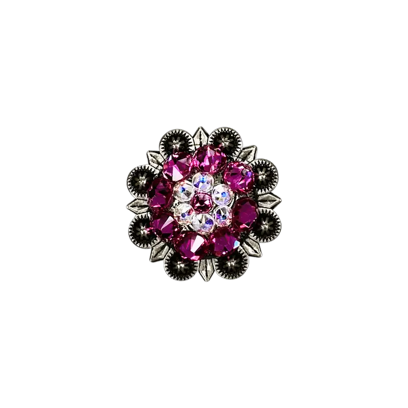 Fuchsia & Ab Antique Silver 1.25" European Crystal Concho 1