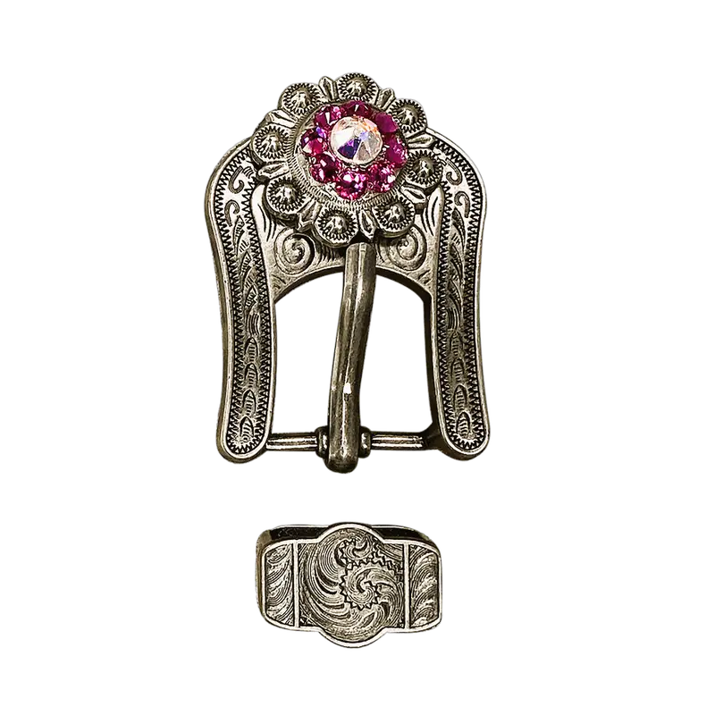 Fuchsia & Ab Antique Silver European Crystal Buckle Keeper Set 1