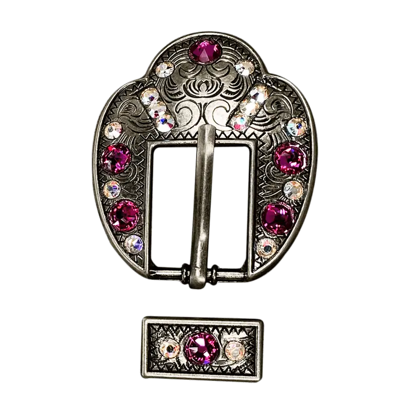 Fuchsia & Ab Antique Silver European Crystal Fancy Buckle 1