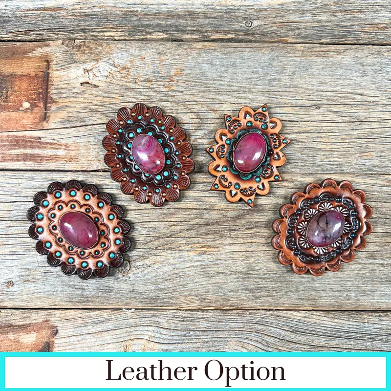 Fuchsia Cabochon Stone - Leather Rosette Options 1