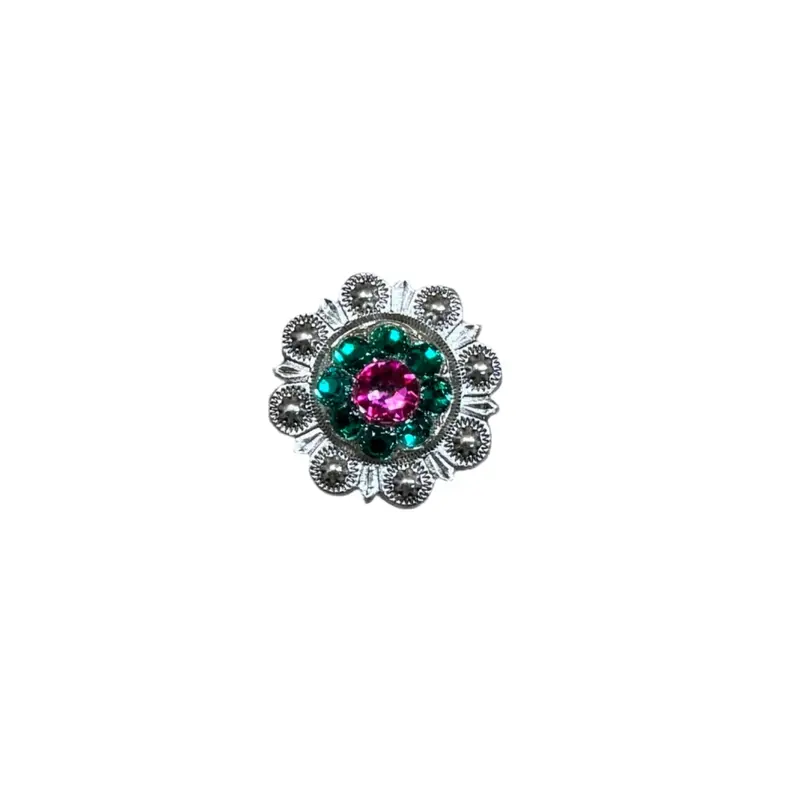 Fuchsia, Clear & Emerald Antique Silver 1" European Crystal Concho 1