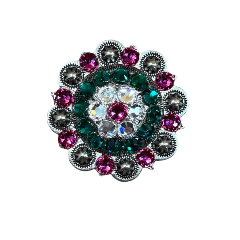 Fuchsia, Clear & Emerald Antique Silver 2" European Crystal Concho 1