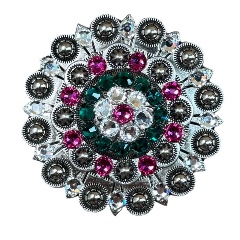 Fuchsia, Clear & Emerald Antique Silver Berry Jacket European Crystal Concho 1