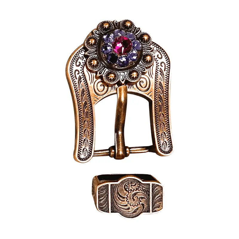 Fuchsia & Lilac Copper European Crystal Buckle And Keeper Set 1
